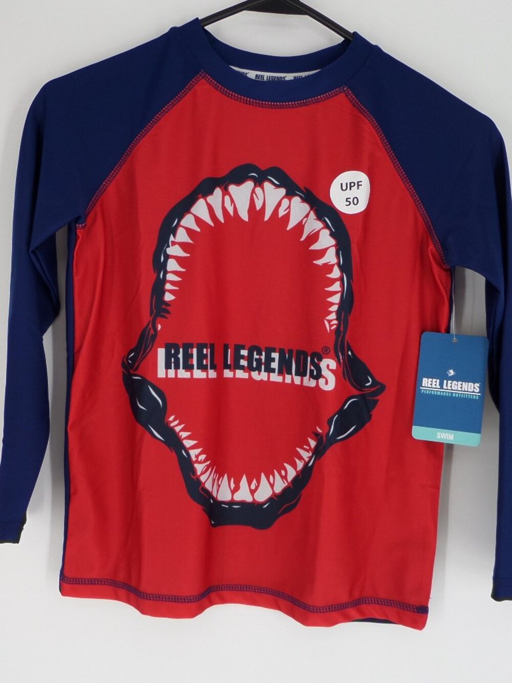 Reel Legends Boys Swim Shirt Red White Blue Size Medium NWT